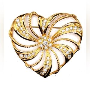 Vintage Treasures Antique Jewelry Gold Avon Line Rhinestone Heart Pin Brooch